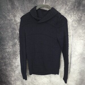 American Eagle Sweater Men's Medium Navy Blue Shawl Neck Pullover Heavyweight